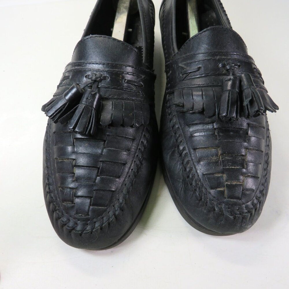 VTG Men's Stafford Leather Navy Shoes 9M(D) Slip-on Loafer Tassels Woven design